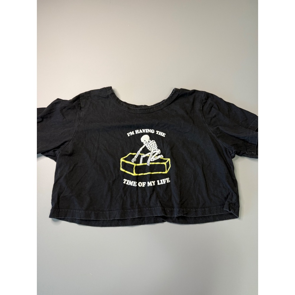Romwe Womens Black Skeleton Coffin Graphic Crop Top Tee Shirt Size M